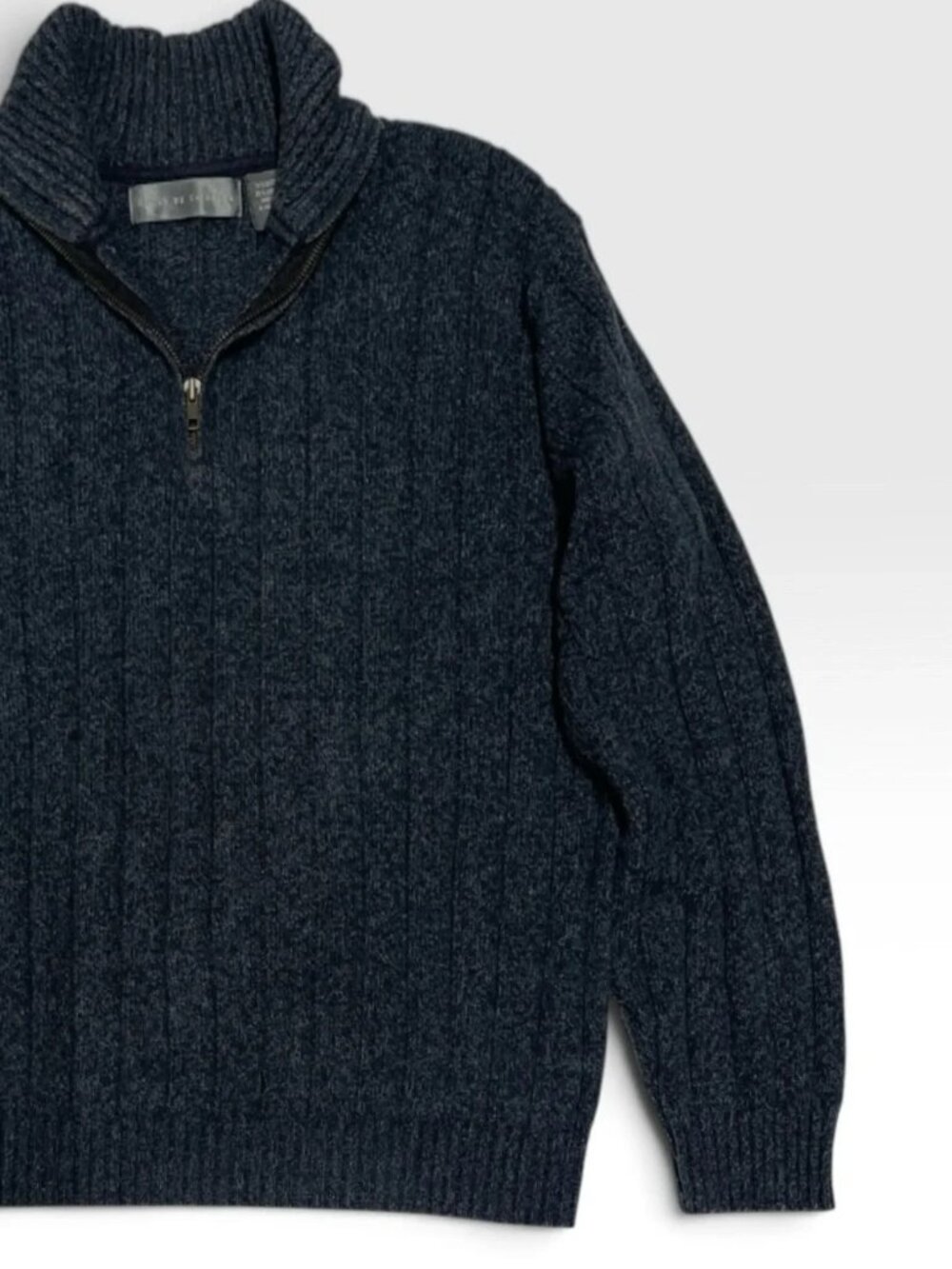 Oscar De La Renta Men’s Quarter-Zip Ribbed Pullover Sweater in Charcoal Gray XL - Picture 6 of 11